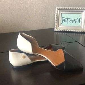 Tory Burch Black and Off White Flats